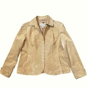 Vintage Tan Suede Jacket Live a Little Tailored Lined Womens Size L Cowgirl